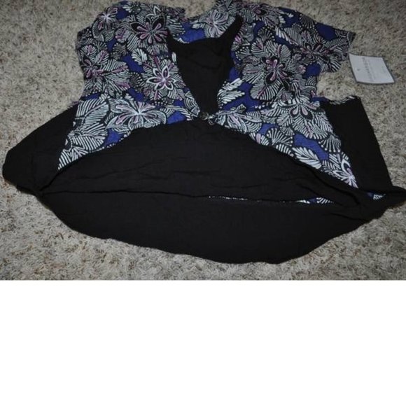 Womens Blouse Tank Top Set Black Blue Floral Small Petite Scoop Neck Sag Harbor - Picture 5 of 9